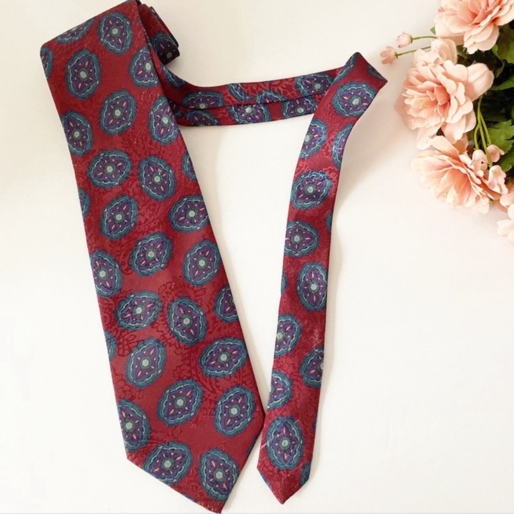 Vintage Christian Dior Burgundy Satin Paisley Print NeckTie